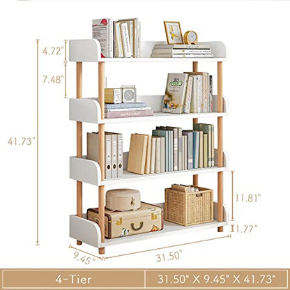OSCHF 4-Tier Wooden Open Bookcase, Warm White | Modern Display Bookshelf with Top Edge, Solid Wood Frame, Home and Office Storage - color: Warm White, size: 4-tier