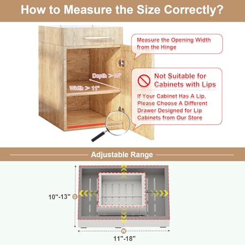 Fokyfok 2Pc Pull out Cabinet Organizer,11"-18"W,10"-13"D,Expandable | No Drill,Adjustable,Roll out Drawers,Adhesive Sliding Drawers,Slide out Shelves for Cabinets Without Lip,Kitchen,Pantry,White - size: (11"W-18"W)X(10"D-13"D)