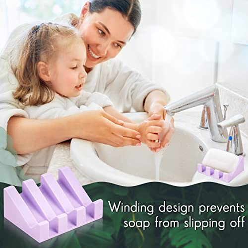 2 Pieces Silicone Soap Dish Self Draining Soap Dish Shower Waterfall Bar Soap Holder Tray with Drain Soap Saver for Kitchen Bathroom Accessories (Light Purple) - color: Light Purple