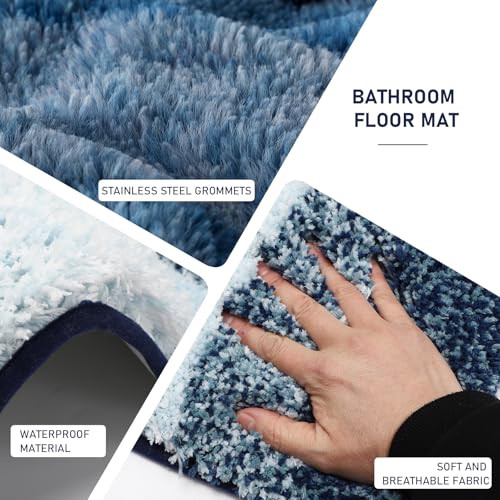 XLHOMO Navy Blue Bathroom Accessories Set with Wicker Trash Can Shower Curtain and Rugs,Bathroom Sets Small Waste Basket Bathroom Trash Can for Bedroom Bathroom - size: Wicker Bathroom Set+Shower Curtain+Bath Rugs, style: Navy Blue