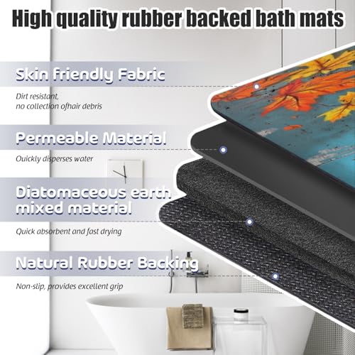 Bathroom Runner Mat Rugs Long,Cartoon Owl Mushroom Autumn Maple Leaves Diatomite Stone Bath Mat Large Absorbent Diatomaceous Earth Mat Non Slip Fast Dry Shower Mat Bathroom Rugs Floor Mat 16x42in - color: Design20
