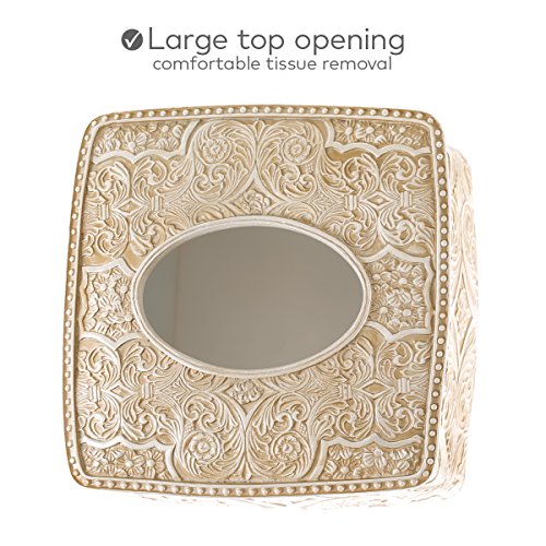 Creative Scents Victoria Beige Square Tissue Box Cover with Bottom Slider | Tissue Holder For Bathroom - Decorative Tissue Box Holder, Boho Bathroom Decor - style: Square Tissue Box