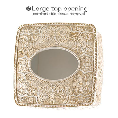 Creative Scents Victoria Beige Square Tissue Box Cover with Bottom Slider | Tissue Holder For Bathroom - Decorative Tissue Box Holder, Boho Bathroom Decor - style: Square Tissue Box