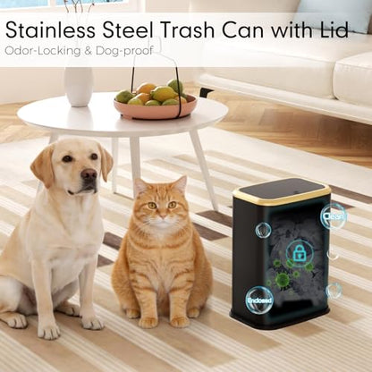 Bathroom Trash Can with Lid 8L/2.1 Gallon Black Trash Can Small Garbage Can with Press Top Lid Slim Stainless Steel Garbage Can with 100 Counts Trash Bags for Bathroom Bedroom Kitchen Office Toilet - color: Black, size: Press-Top Trash Can