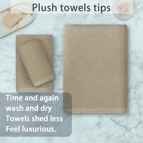 VOOVA & MOVAS 3PC Towel Set, 100% Cotton, Dark Tan | 1 Large Bath 30x56 In, 1 Hand 18x28 In,1 Wash Cloth 13x13 In, Quick Dry, Soft, Thick, Bathroom Essentials - color: Cape May Cobblestone - Dark Tan, size: 3 PC Bathroom Towel Set