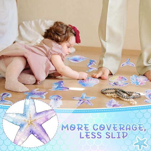 Fullhawl 30 Pcs Mermaid Non Slip Bathtub Stickers Colorful Mermaid Anti Slip Shower Stickers Shower Floor Nonslip Sticker Applique Adhesive Decals Treads with Scraper for Bathtub Bathroom Floor - style: Mermaid