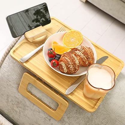 Smatdecis Couch Arm Tray Table Sofa Arm Clip, Armrest Tray Table Suitable for Home Drinks/Fast Food/Fruit Etc, Large Size Multi-Function Natural(360° Rotating Stand A) - color: Natural, size: 13" x 9.4"(360°A)