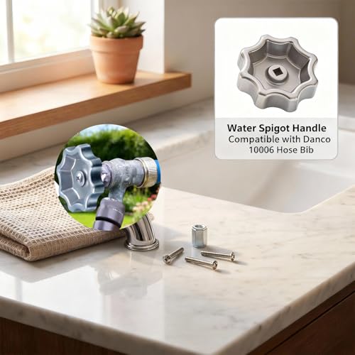 Outdoor Faucet Handle Compatible with Danco 10006, 8/12 Point Round Broach | With Adapter & Screws, Fits 0.26"/0.28"/0.31"/0.38" Square Broach, Universal Hose Bib Spigot Replacement Handle, Silver