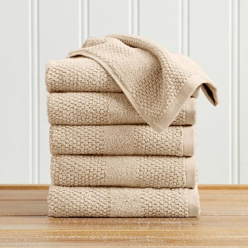 Great Bay Home 100% Cotton 6 Pack Hand Towel Set - Absorbent, Quick-Drying, Textured Weave Bath Towels for Bathroom - Zero-Twist Fibers (Sandstone) - color: Sandstone, size: Hand Towel (Pack of 6)