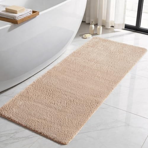 TYUU Bathroom Runner Rug, Ultra Soft Long Bath Mat Machine Washable Super Absorbent Quick Dry Bathroom Runner Rugs 24 x 60 Non Slip, Beige 24" x 60" - color: Beige, size: 24" x 60"