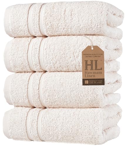 Hawmam Linen Sea Salt Cream Hand Towels 4 Pack Turkish Cotton Premium Quality Soft and Absorbent Small Towels for Bathroom - color: Sea Salt, size: 16 in x 29 in Hand Towel 4 Pack
