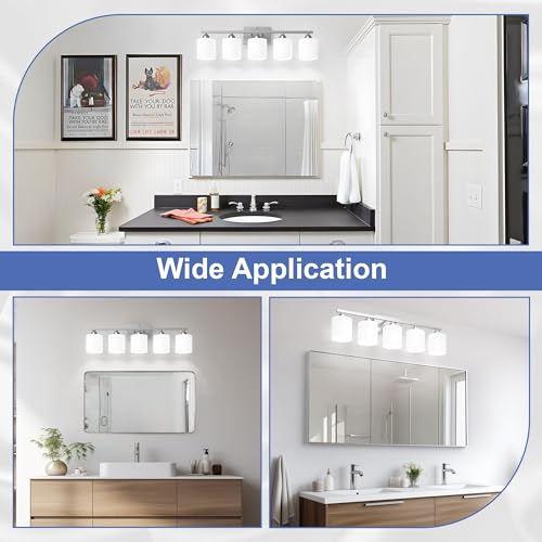 Bathroom Lighting Fixtures Over Mirror, Anti-Rust Vanity Light Fixture for Bathroom, Modern 5-Light Wall Sconce Light for Living Room, E26 Base, Milky White Glass Shades, Bulbs Not Included - color: Brushed Nickel-5Light