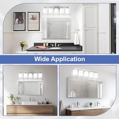 Bathroom Lighting Fixtures Over Mirror, Anti-Rust Vanity Light Fixture for Bathroom, Modern 5-Light Wall Sconce Light for Living Room, E26 Base, Milky White Glass Shades, Bulbs Not Included - color: Brushed Nickel-5Light