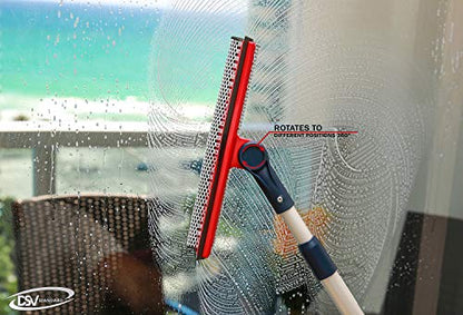 Professional Window Squeegee | 2-in-1 Window Cleaner Sponge and 10" Soft Rubber Strip with Extension Pole 50 Inch & 127 cm | Adjustable to Clean from Multiple Angles