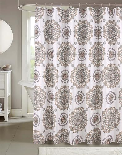 Serafina Home Hotel Quality Fabric Bathroom Shower Curtain: Floral Damask - Blue, Green, Brown, Taupe and Creme (72 x 70 inches) - color: Kaleidoscope