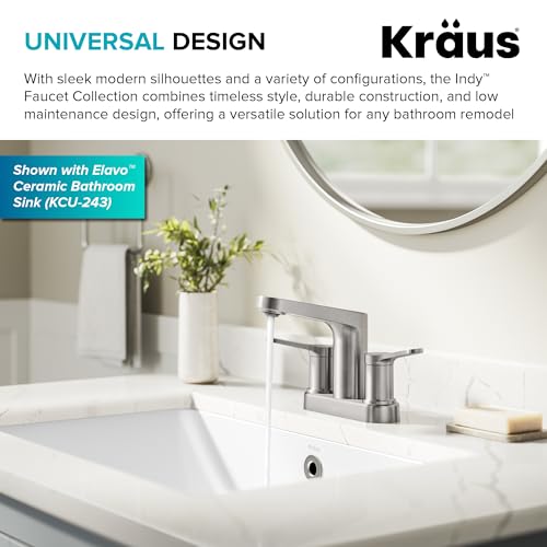 KRAUS Indy Centerset Bathroom Faucet in Spot-Free Brushed Nickel with 2 Handles, Pop Up Drain and Supply Lines, FUS-14102SFBN - color: Spot Free Brushed Nickel, style: Centerset