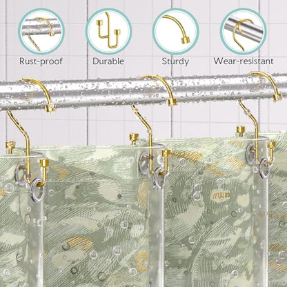 Bathway 12-Pack Double Shower Curtain Hooks, Rust-Resistant Metal Shower Curtain Rings with High-Low Design to Separate Liner & Curtain, Smooth Glide, Gold - color: Gold