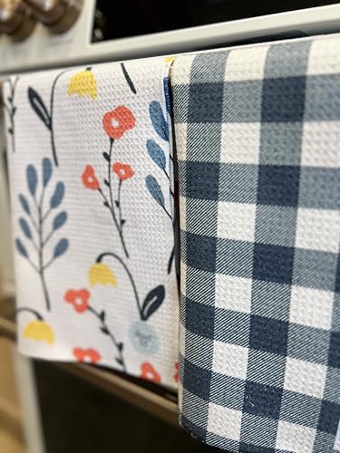 Kitchen Towels, Dish Towels for Kitchen, 2 Pc Kitchen Towel Set | Microfiber Waffle Towels, 16 x 26 inches, with Hanging Loops, Reusable Tea Towels, Cute Kitchen Towels - 2 Pack - color: Navy
