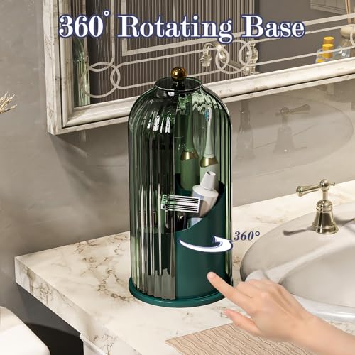 Toothbrush and Toothpaste Holders with Cover, All Green | Waterproof and Dustproof, 360° Rotating Base, Smooth Sliding Door, 3 Slots, for Bathroom Countertop - color: All Green