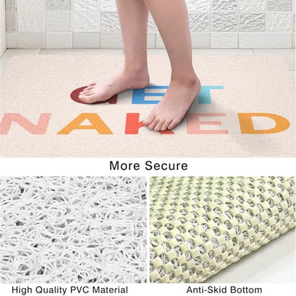 Get Naked Square Shower Mat, Non Slip Bath Mat Quick Drying Bathmat Easy Cleaning Shower Matt for Bathroom Floor, Cute Fun Bath Mats Textured Surface Shower Foot Scrubber Mat, 24″X24″ - color: D01