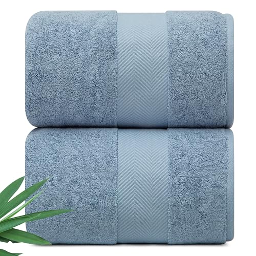 Alusa Home Ultra Soft & Plush Viscose from Bamboo Bath Sheets - 700 GSM Pack of 2 - Extra Large 70x35 in - Super Absorbent & Quick Drying (Chambray) - color: Chambray, size: 2pc Bath Sheets