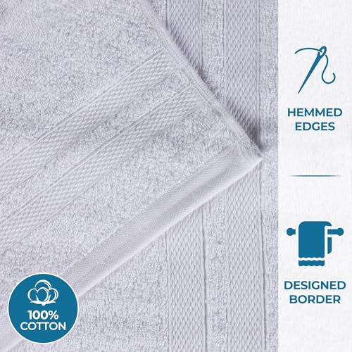 Superior Ultra-Soft Cotton Towel Set, 4 Bath Towels, 4 Hand Towels, 4 Face Towels/Washcloths, Quick-Dry, Shower, Spa Basics, Essentials, Solid, Double Line Dobby Border, 12 Piece Set, Silver