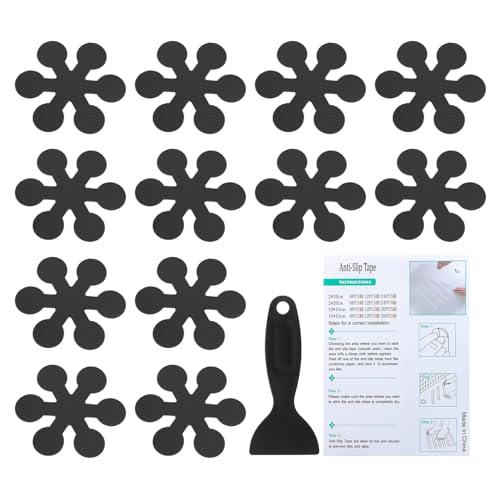 PATIKIL Bathtub Non Slip Stickers 3.15x3.15 Inch, 12 Pack Snowflake Safety Shower Floor Anti Slip Stickers with Adhesive Decals Scraper for Bath Tub Shower Floor Stair, Black - color: Black
