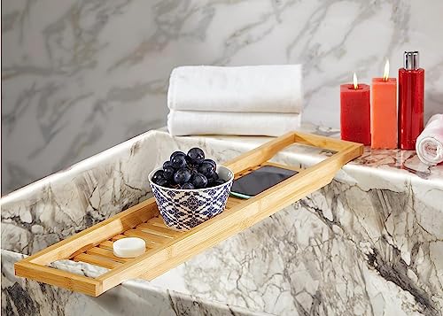 RoyalHouse Bamboo Bath Caddy Tray for Bathtub, with Book and Wine Glass Holder, Attractive Design, Suitable for Luxury Spa or Reading, Ideal Gift for Family & Friends (Pack of 2) - size: Pack of 2