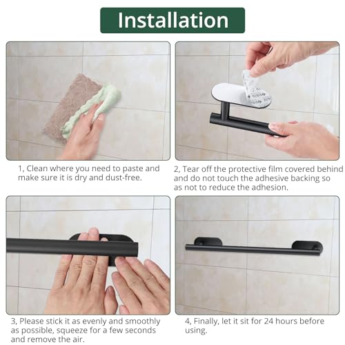 JiGiU 16-Inch Towel Bar, Self Adhesive Bath Hardware Set Bathroom Towel Holder with Toilet Paper Holder & 3 Packs Towel Hooks Stainless Steel Bathroom Hardware Accessory Kit, No Drilling-Black | Wall Mounted Towel Holder, Bathroom Accessories, Stainless S