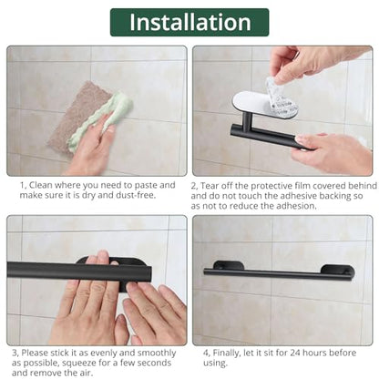 JiGiU 16-Inch Towel Bar, Self Adhesive Bath Hardware Set Bathroom Towel Holder with Toilet Paper Holder & 3 Packs Towel Hooks Stainless Steel Bathroom Hardware Accessory Kit, No Drilling-Black | Wall Mounted Towel Holder, Bathroom Accessories, Stainless S