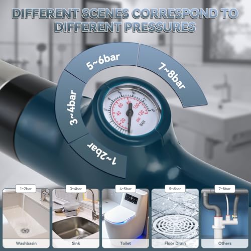 Toilet Plunger, High Pressure Drain Unclogger Plungers with Pressure Gauge, toilet auger Air Drain Blaster, Versatile Heavy Duty Clog Remover for Bathroom, Kitchen, Floor Drain - color: Gray