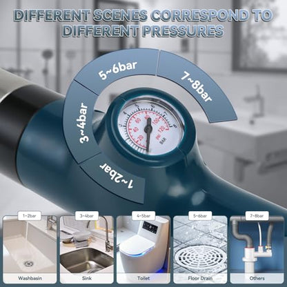 Toilet Plunger, High Pressure Drain Unclogger Plungers with Pressure Gauge, toilet auger Air Drain Blaster, Versatile Heavy Duty Clog Remover for Bathroom, Kitchen, Floor Drain - color: Gray