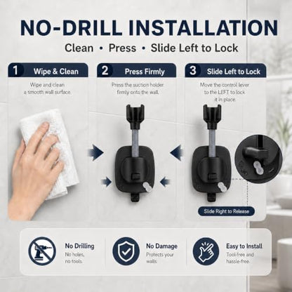 Suction Cup Shower Head Holder, Black Lever Lock Adjustable | Strong Suction Hold, Lever-Lock No-Drill Mount, Adjustable for Tile, Glass, Marble and Metal; Fits Most 1/2-Inch Hoses - style: Matte Black-D