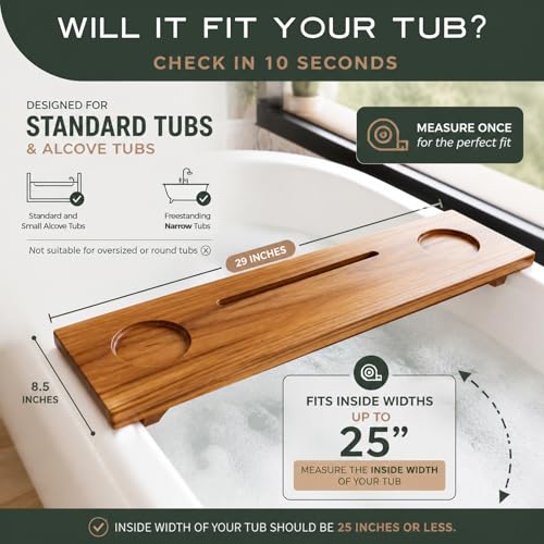 Fjord 29" Premium Teak Bathtub Tray for Small & Standard Tubs - size: Short (29 in)