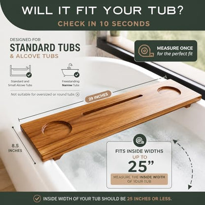Fjord 29" Premium Teak Bathtub Tray for Small & Standard Tubs - size: Short (29 in)