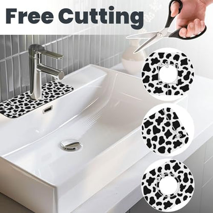 Cow Dalmatian Skin Print Black And White Kitchen Sink Splash Guard Faucet Mat Super Absorbent Fast Drying Mat Sink Gadgets-Fast Drying Pad Sink Mat For Kitchen Bathroom (15" X 5.5" ) - color: Cow Black And White
