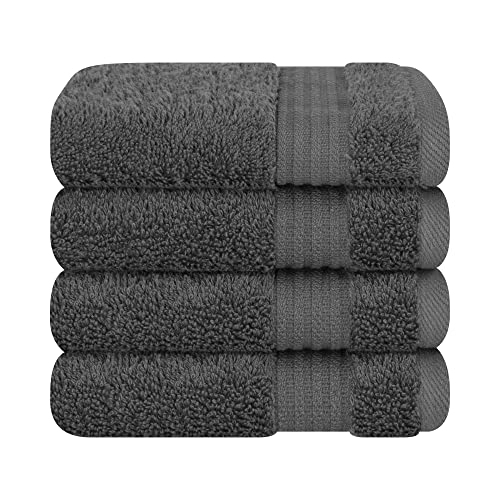 Cotton Paradise 100% Cotton Turkish Towel Set, Soft Absorbent Quick Dry, 4 Piece Washcloth Set, Dark Gray - color: Dark Gray, size: 13"x13"