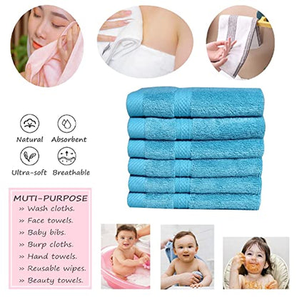 Mother-Earth 6-Pack Bath Washcloths 12"x12" - Soft and Absorbent Face Towels, Quick-Drying Wash Cloths for Sensitive Skin, Premium Quality for Daily Use (Turquoise Blue) - color: Turquoise Blue