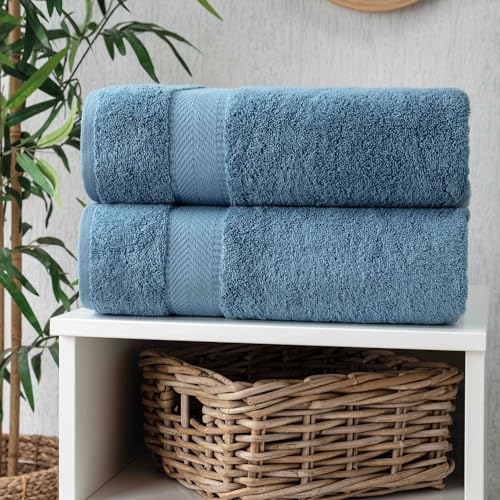 Personalized Towel Set, Custom Bath Towels with Name, Turkish Cotton Blue | Bath Sheet, 100% Cotton, Embroidered, Monogrammed, Customized Gift For Adults, Wedding, Bridal Shower, Housewarming - color: Mid Blue, size: Oversized Bath Sheet - 1 Piece