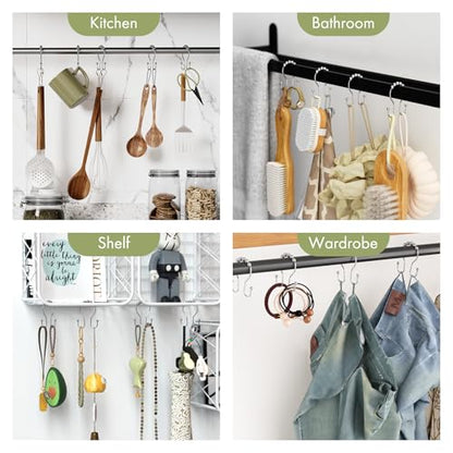 AmazerBath Shower Curtain Hooks, Shower Curtain Rings, Metal Chrome Shower Curtain Hooks Rust Proof, Smooth Glide Double Shower Hooks for Shower Curtain, Shower Rod Hooks 12Pcs - color: Chrome, style: Double Shower Hooks