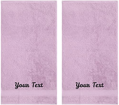 Personalized Towels, Hotel & Spa Quality, Super Soft, Highly Absorbent, Bathroom Towel Sets, 100% Turkish Genuine Cotton Monogrammed Towels 2 Piece Hand Towel Set for Face, Dorm, Gym & Spa, Lilac - color: Lilac, size: Hand Towels - Set of 2