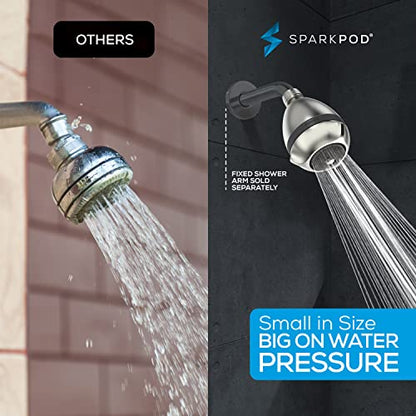 SparkPod High Pressure Shower Head, 3 Inch Fixed Showerhead, Brushed Nickel | Rain, Pulsating & Combo Modes, Helps Boosts Low Water Pressure, Anti-Clog Nozzles, Easy Install - color: Chrome