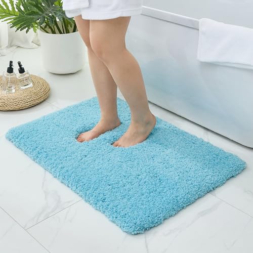 Bathroom Rugs Non Slip Washable, Ultra Thick Soft Microfiber Absorbent Bath Mats, High Density Foam Latex Non Slip Backing Bath Rugs, Fluffy Floor Carpet for Tub&Shower 24x17, Teal - color: Teal, size: 24" X 17"(Small Bathroom Rug)