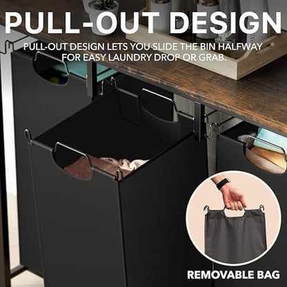 Simple Houseware 3-Section Laundry Sorter w/Tabletop Shelf, Rustic Brown | 3 Pull-Out,10-Gallon Hampers, Metal Frame Laundry Organizer for Bedroom, Bathroom,
