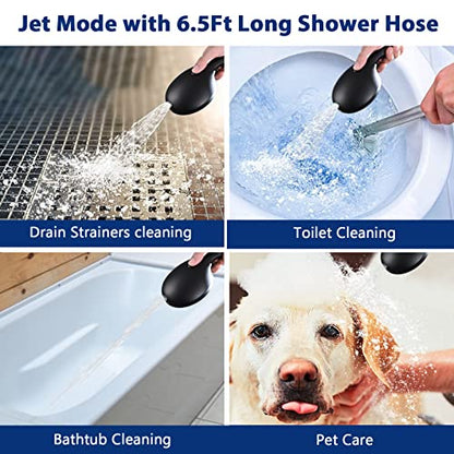 High Pressure 10 Setting Handheld Shower Head, 5" Detachable Showerhead Spray Built-in Power Wash to Clean Tub, Tile & Pets, 79" Extra Long Stainless Steel Hose, Adjustable Bracket - Matte Black - color: Black