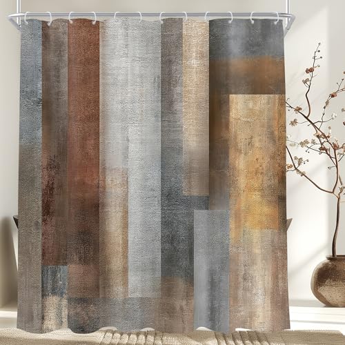 Abstract Brown Grey Extra Long Modern Painting Bathroom Shower Curtain Set | 72"W x 84"H Watercolor Orange; waterproof HD print, quick-dry fabric and plastic hooks for easy setup. - color: A-brown, size: 72"W x 84"L (Pack of 1)