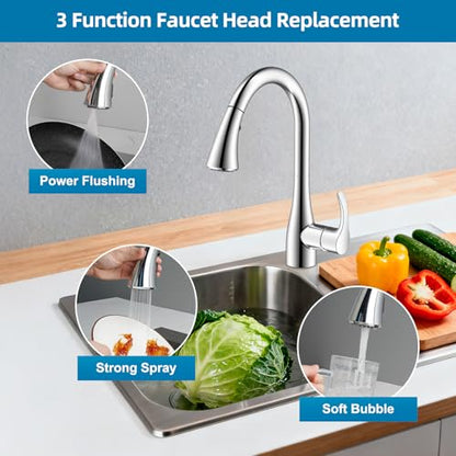 Curve Kitchen Faucet Sprayer Head Compatible with Kohler, Silver Chrome | NSF/ANSI/CAN 372 Certified, 14 Adapter Kit for Universal Fit Use, 3 Function Pull Down Sink Faucet Spray Head Replacement - color: Chrome, style: Curve Design