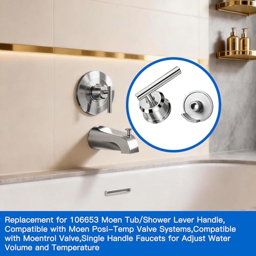 All Metal Replacement for Moen Tub/Shower Lever Handle, Compatible with Moen Posi Temp Shower Handle and for Cartridge,Single Handle Faucets for Adjust Water Volume and Temperature,Retro Chrome - color: Retro Chrome