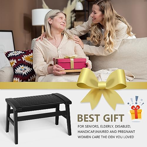 Shower Chair for Insider Shower, Bamboo Shower Bench with Big Soft Surface Waterproof Nonslip Shower Stool for Elderly Disabled, Sturdy Shower Seat 350 lbs Capacity for Bathroom, Living Room (Black) | Bamboo Strip Design, Comfort Sitting Experience, Sturd