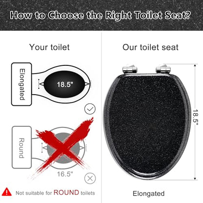 Angol Shiold Glitter Toilet Seat Molded Wood Elongated Toilet Seat with Quietly Close and Quick Release Hinges, Easy to Install also Easy to Clean (Elongated 18.5'', Black) - color: Black, size: Elongated 18.5‘’